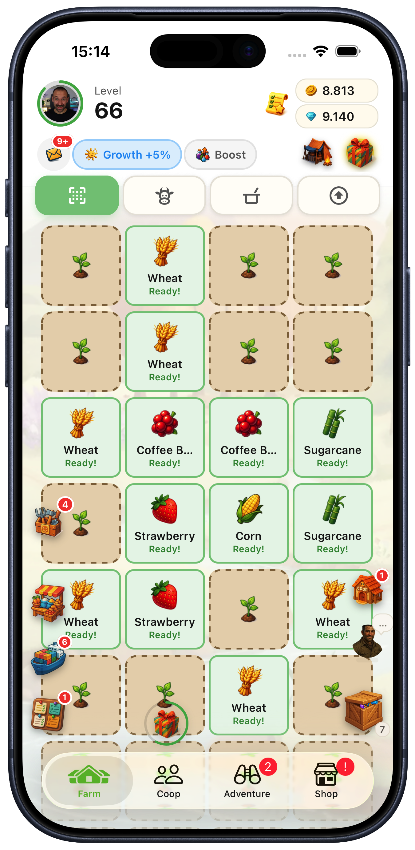 Farm view with crops ready to harvest