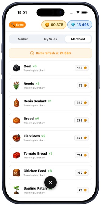 Market: Trade goods with other farmers.